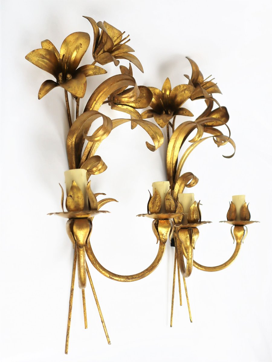 Paire De 2 Grandes Appliques Années 40 50 En Métal Chromé Et Verre Style Perzel I352