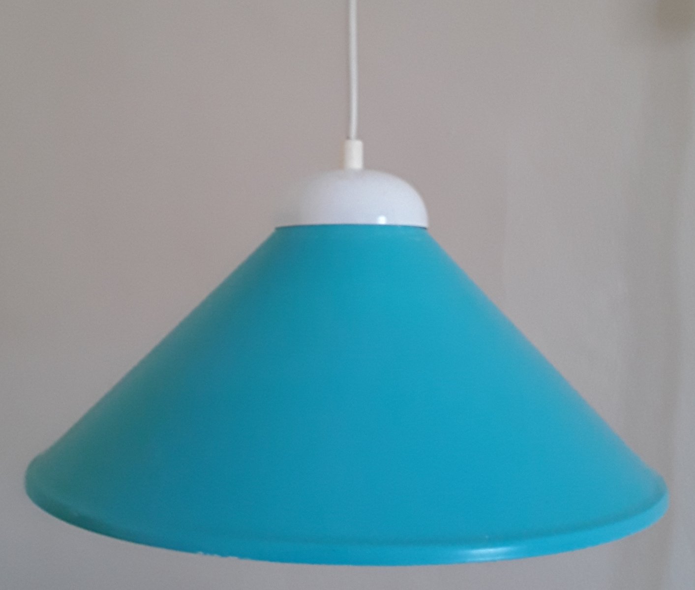 Vintage Ceiling Lamp with Turquoise FunnelShaped Metal Shade, 1970s