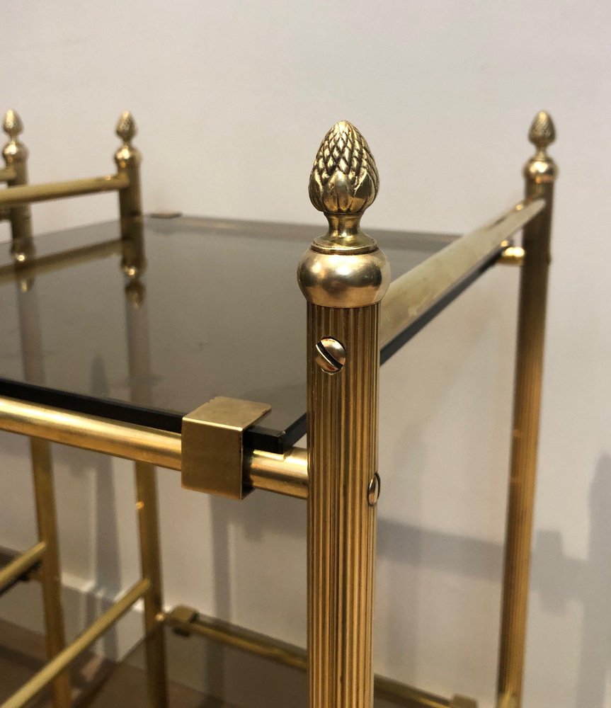 Smoked Glass and Brass Tubular Side Table