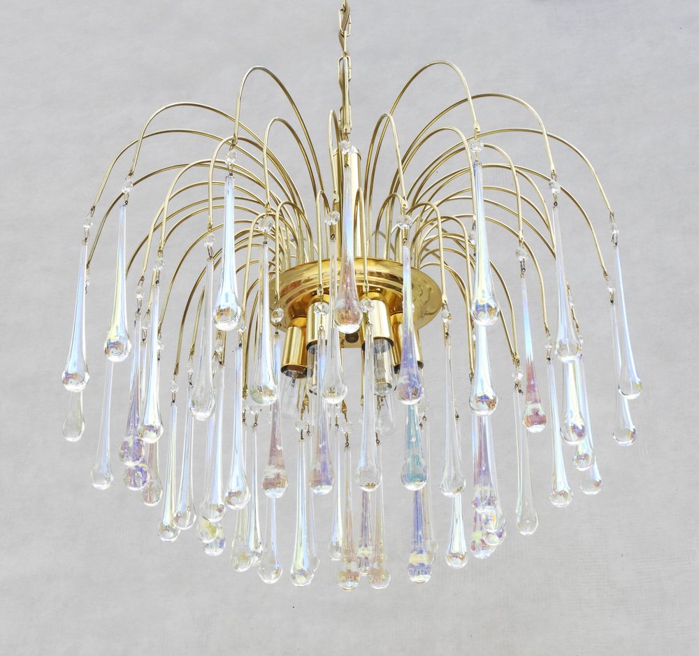 Murano Waterfall Cascade Teardop Chandelier by Paolo Venini, Italy