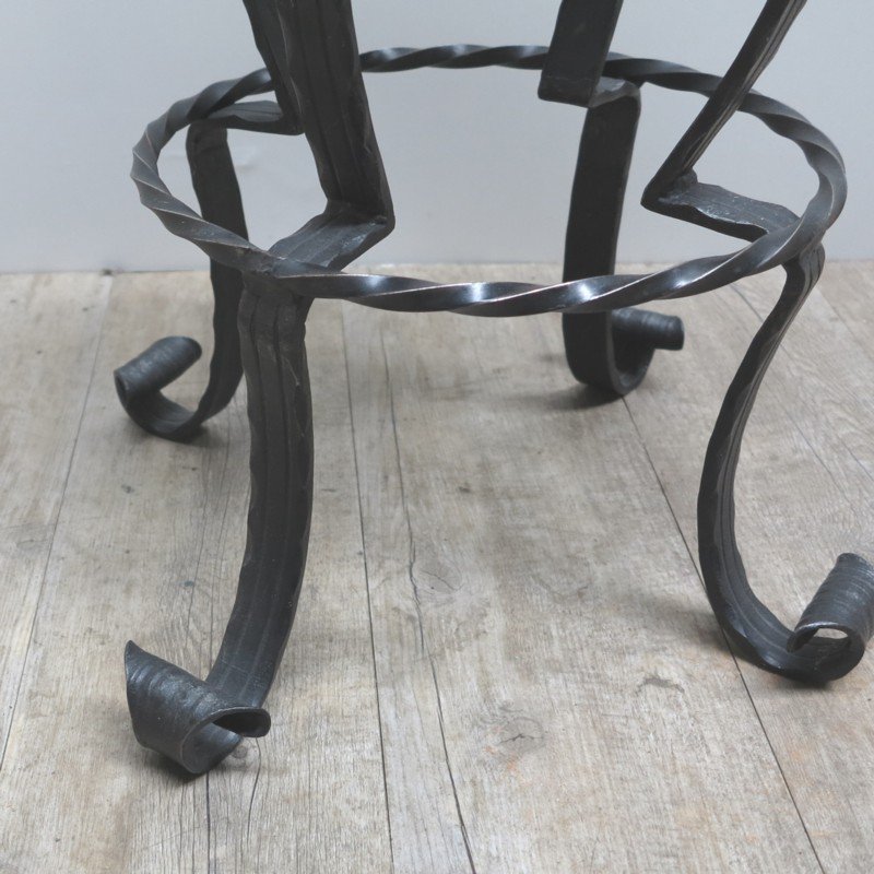 Vintage German Wrought Iron Leather Bar Stools 1970s Set Of 4 Per Set