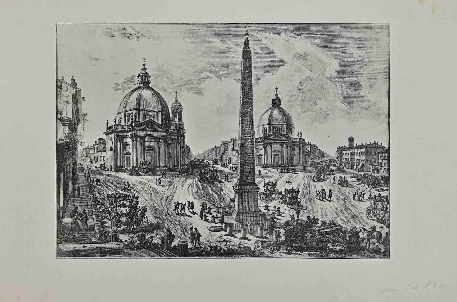 After Giuseppe Vasi, Piazza del Popolo, Original Etching, 18th Century