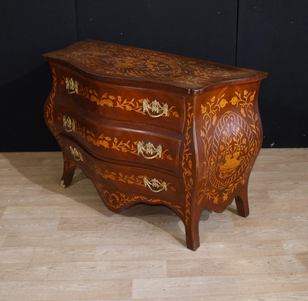 Dutch Marquery Inlay Bombe Chest of Drawers for sale at Pamono