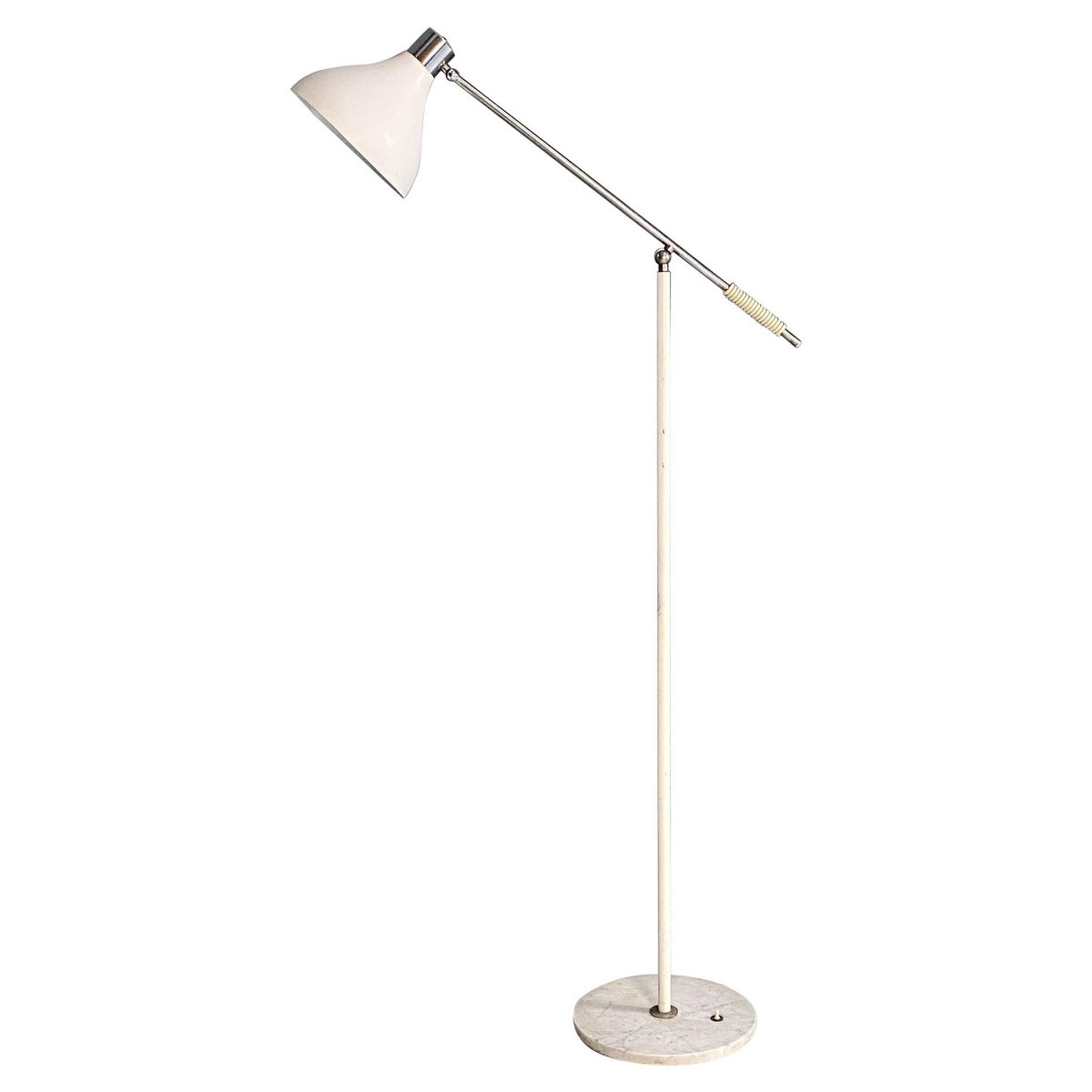 MidCentury Modern Italian White Floor Lamp in Chrome, 1960s for sale
