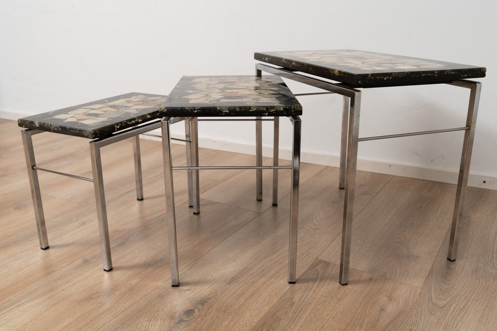 Vintage Stone Nesting Tables, 1960s, Set of 3 for sale at Pamono