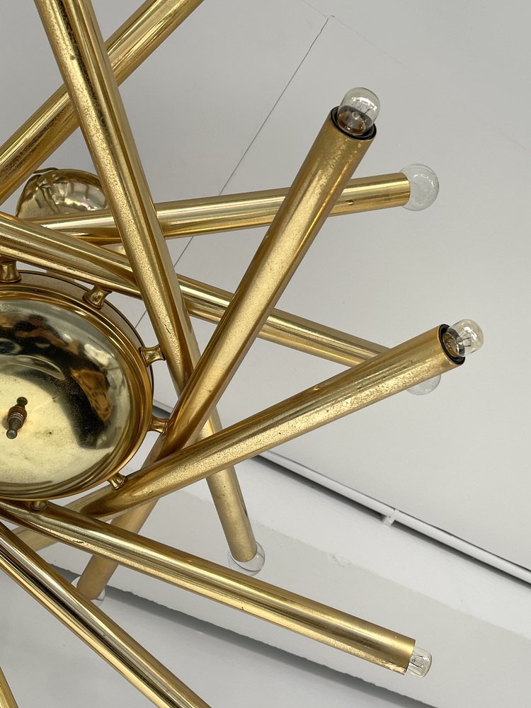 Italian Brass and Glass Ball Sputnik Fireworks Pendant Lamp for