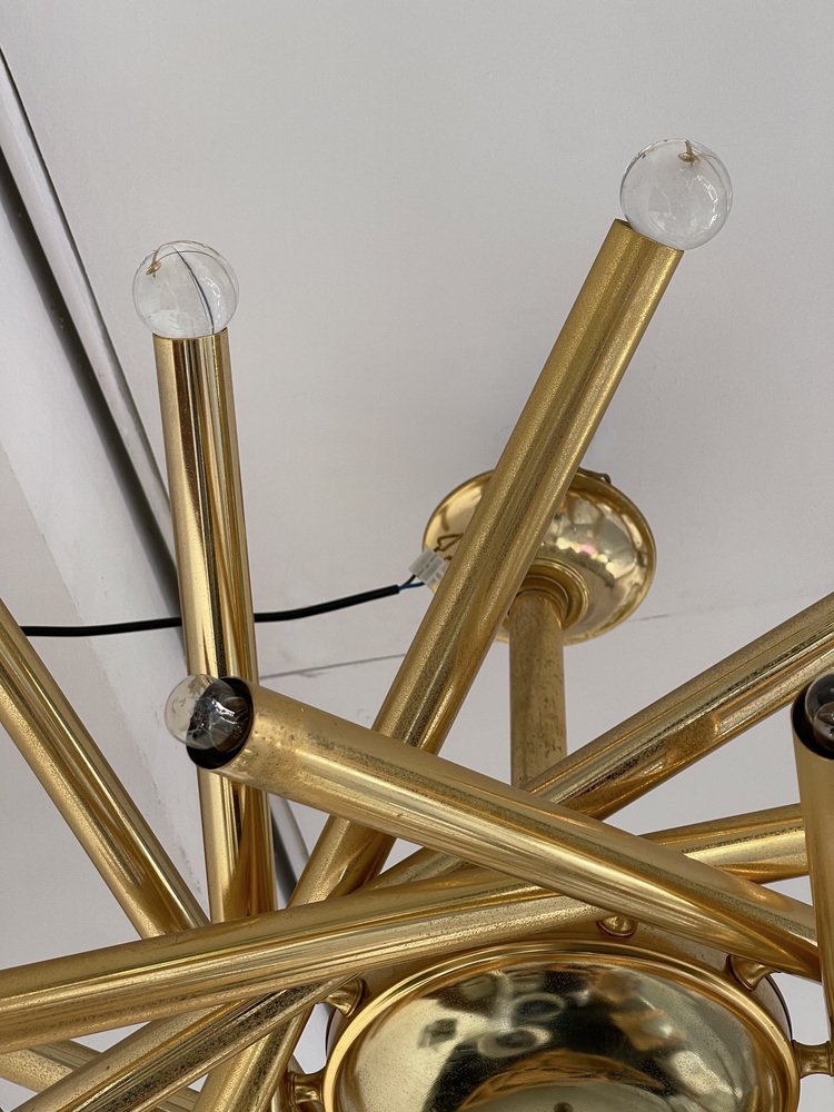 Mid-Century Kronleuchter Mit Glaskugeln – Messing-Optik, Dimmbar, 7-armig, Für Wohnzimmer Oder Essbereich