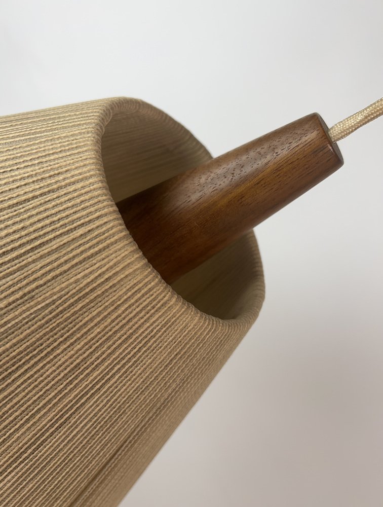 Lampe Suspension Vintage Temde 1960 Teck Et Sisal