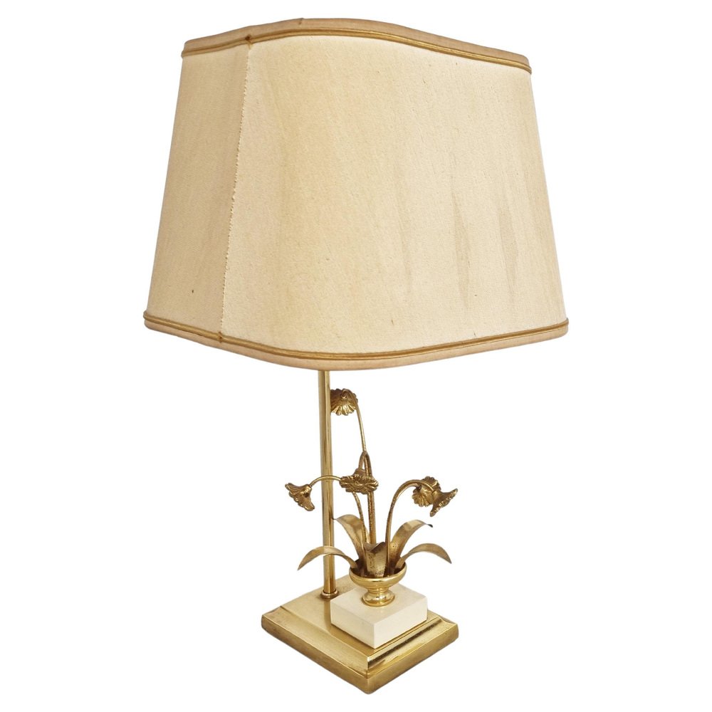 Vintage Brass Flower Table Lamp attributed to Massive, 1970s for sale
