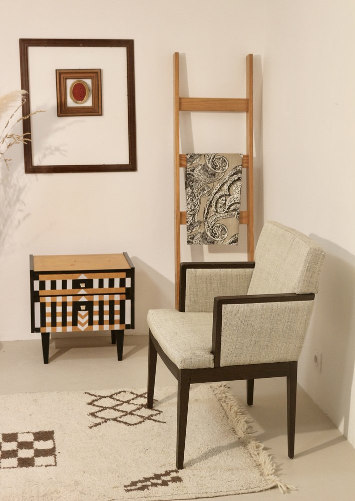 Beige Chiné Fabric Cube Armchairs, Set of 2 for sale at Pamono