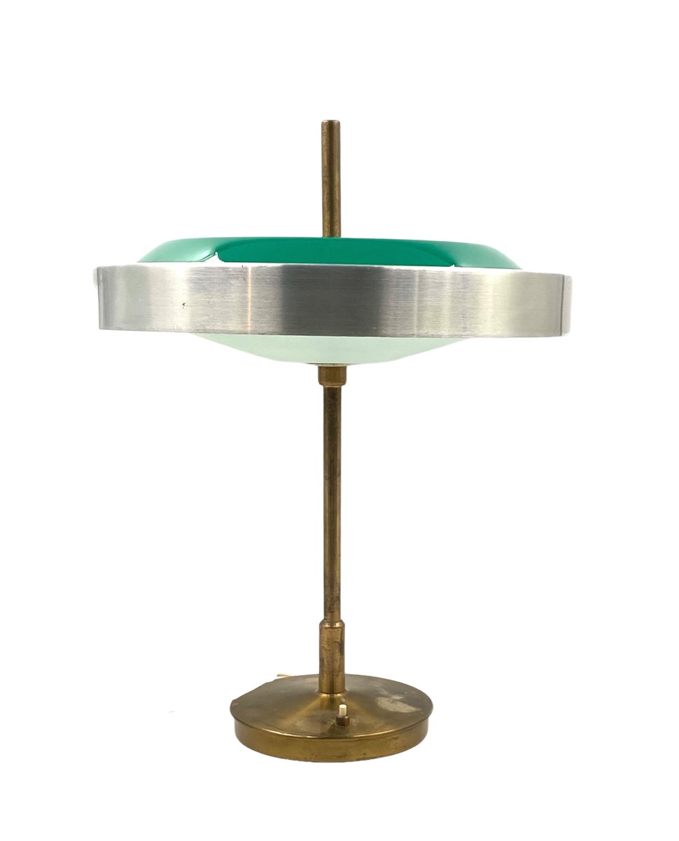 Lampe de Table Bureau en Laiton Et Verre Bleu Banquier Avec Boucles
