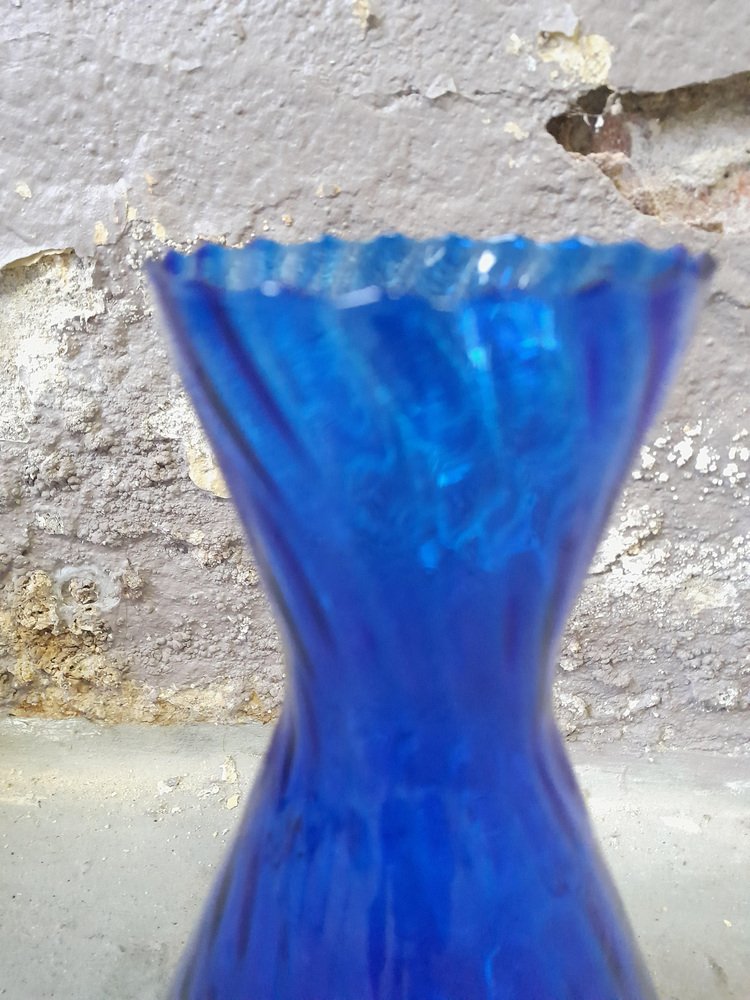 2Tone Blue & Clear Glass Vase from Empoli, 1970s for sale at Pamono