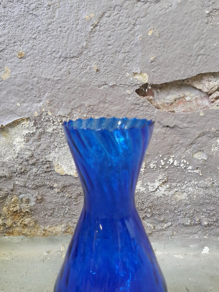 2Tone Blue & Clear Glass Vase from Empoli, 1970s for sale at Pamono