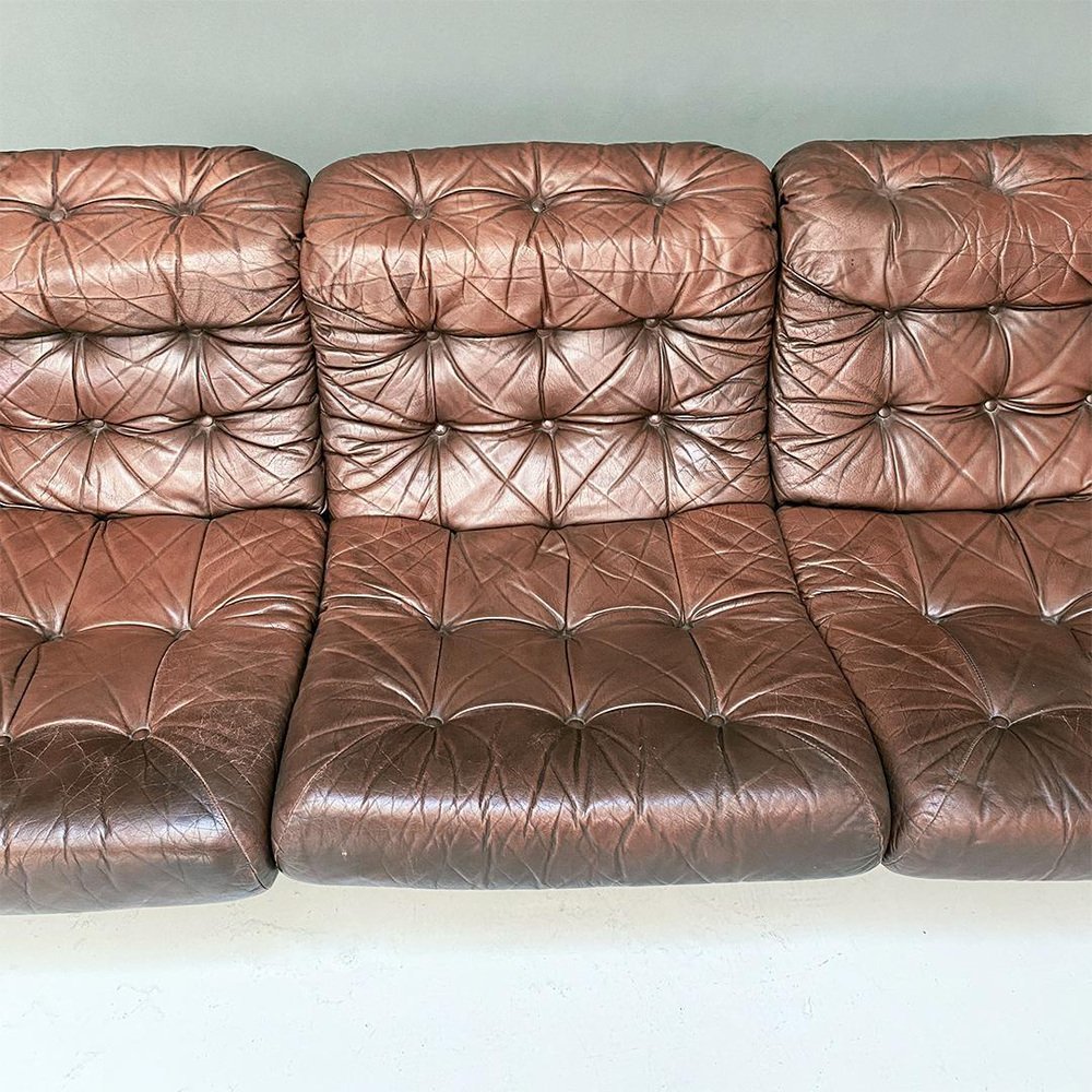 Modern Swedish Brown Steel Leather Sofa by Johann Bertil Häggström for