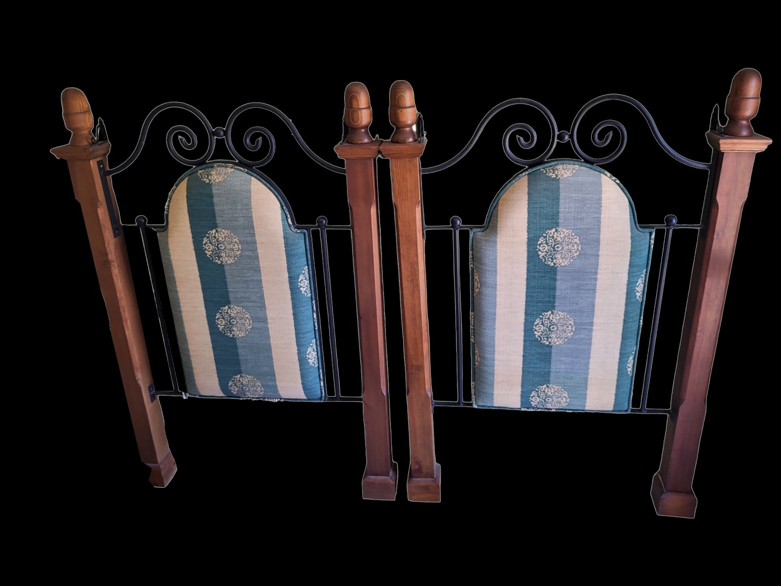 Spanish Headboards in Wood and Wrought Iron, 1980s, Set of 2 for sale