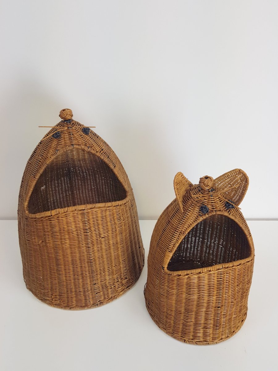 Vintage Figural Basket in Wicker by Olivier Cajun, 1960s, Set of 2 for