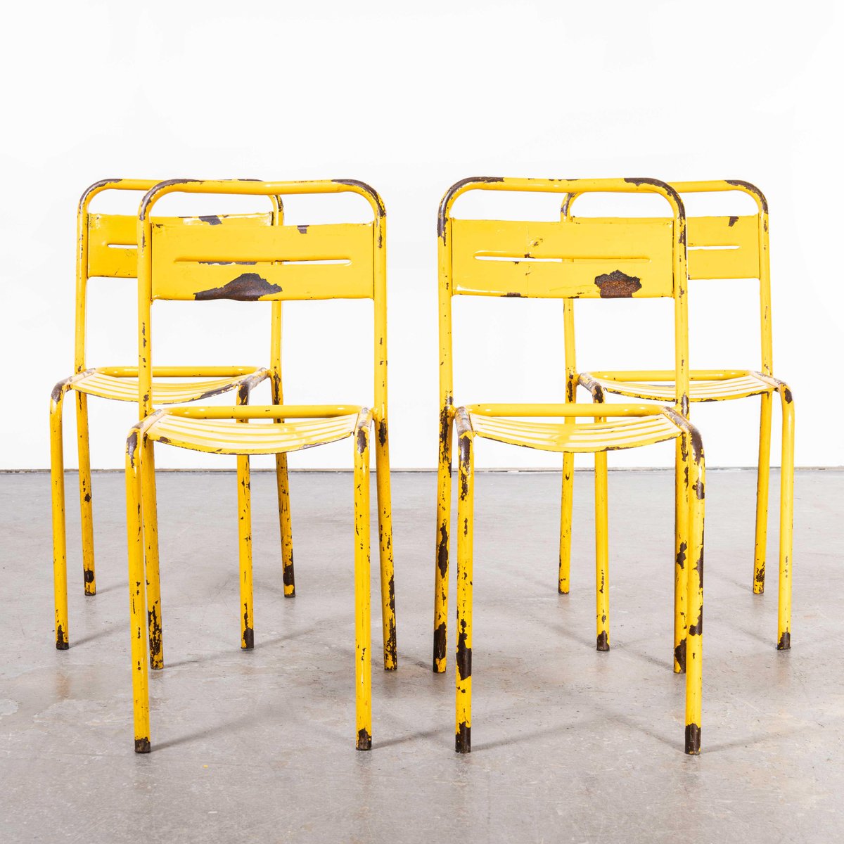 French Yellow Metal Outdoor Dining Chairs in the style of Tolix, 1950s