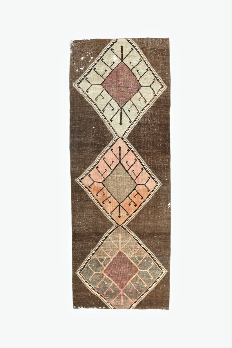 Vintage Turkish Brown Runner Rug for sale at Pamono