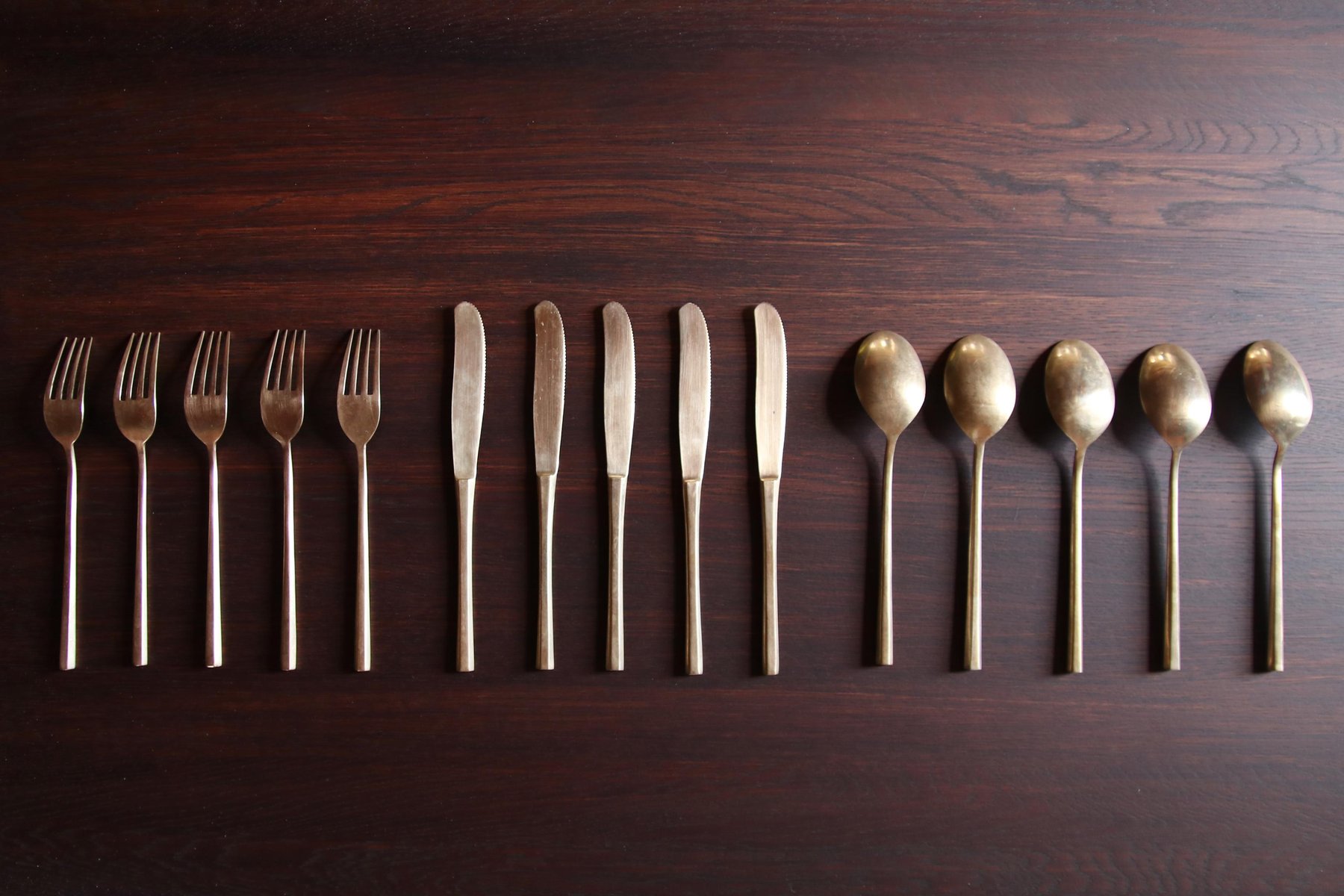 Vintage Brass Cutlery, 1960s, Set of 15 for sale at Pamono