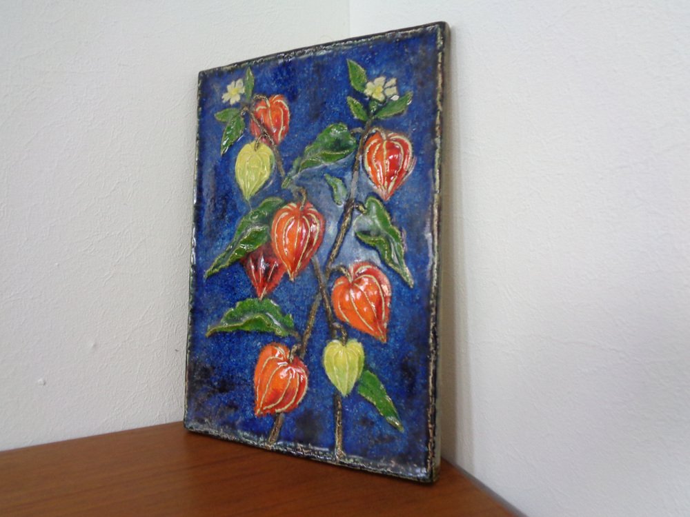 Glazed Ceramic Wall Panels with Flowers by Werner Meschede for