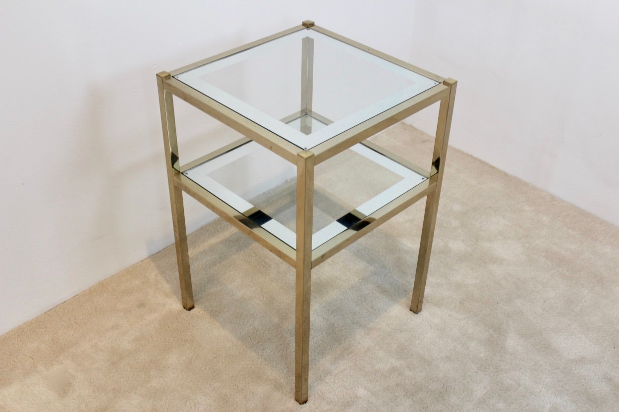 Vintage French Brass Mirrored Side Table, 1970s for sale at Pamono