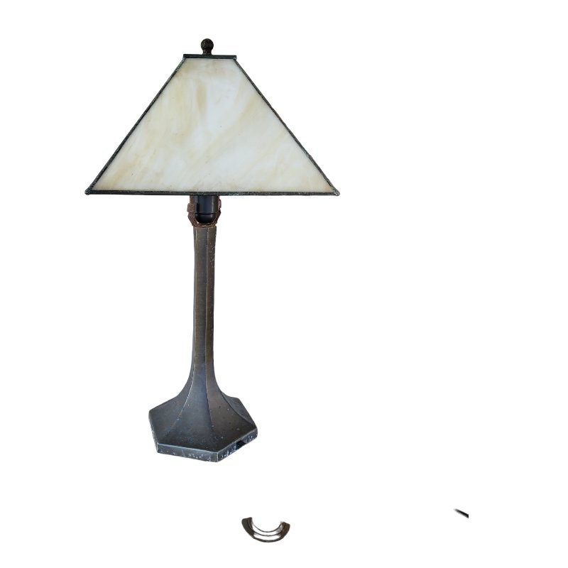 Vintage Bronze Structure and Foux Nacar Shade on Glass Table Lamp