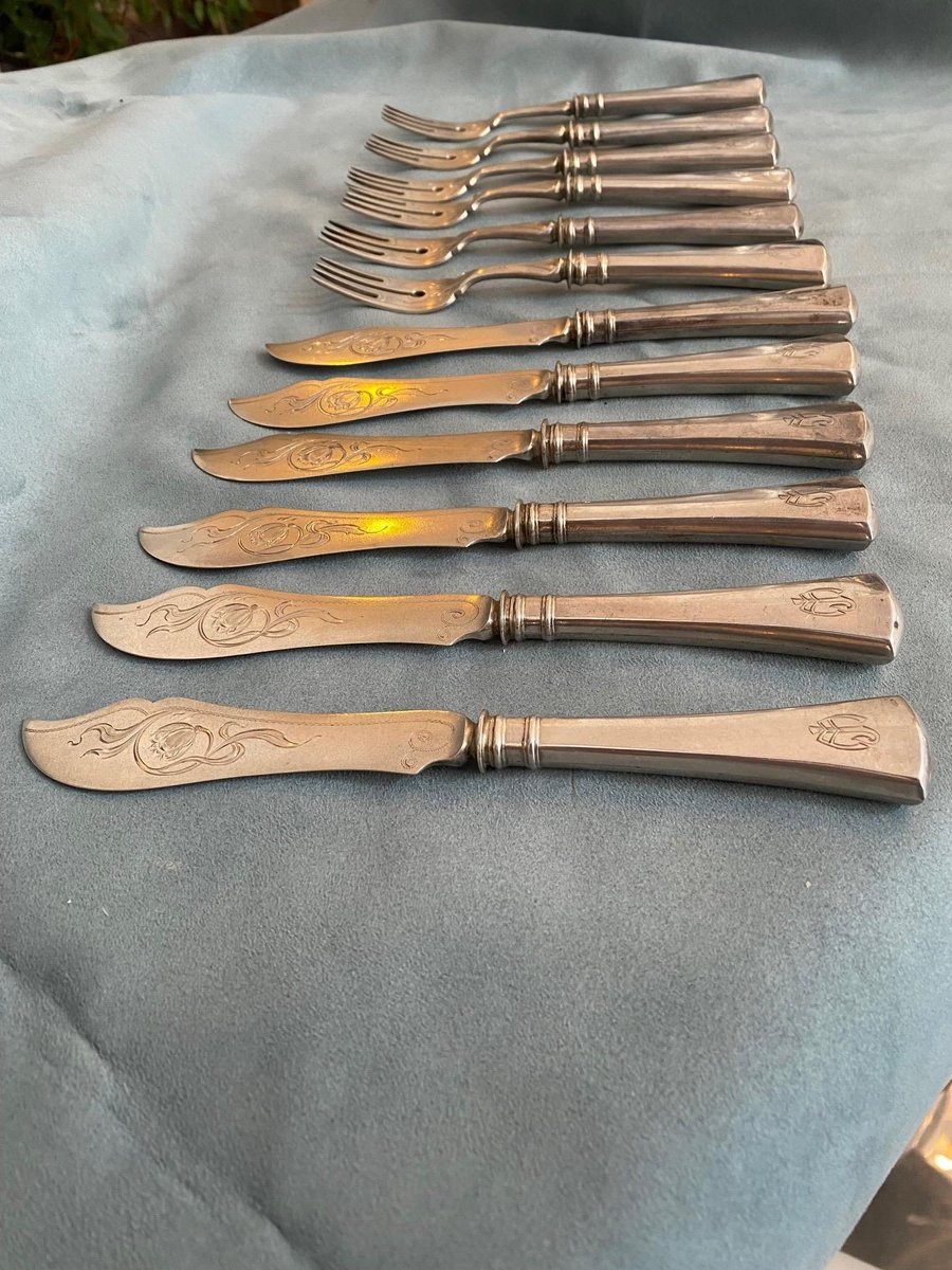 Silver Fish Cutlery for 6 People from Seligmann, 1890s, Set of 12 for sale at Pamono