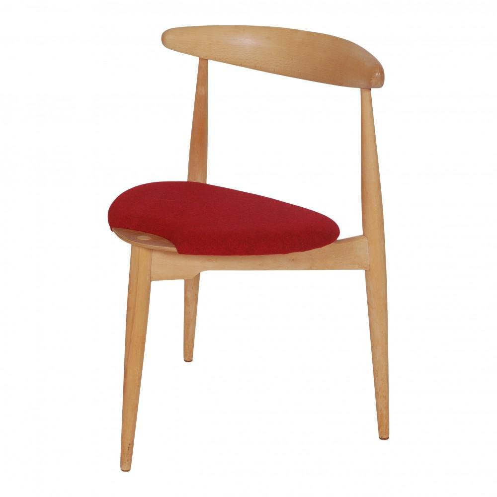 Heart Chair in Beechwood & Red Fabric by Hans J. Wegner for Fritz