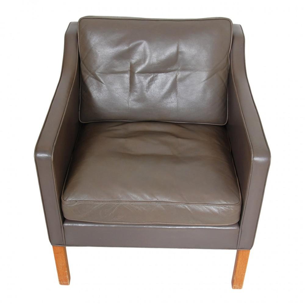 Model 2321 Armchair in Gray Leather with Oak Legs by Børge Mogensen for ...
