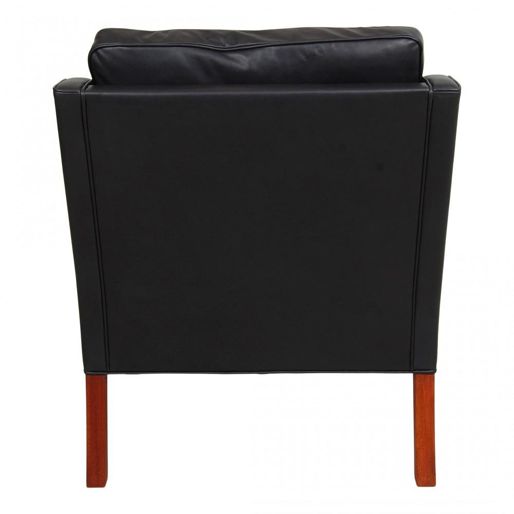 BM 2207 Armchair in Black Aniline Leather by Børge Mogensen for