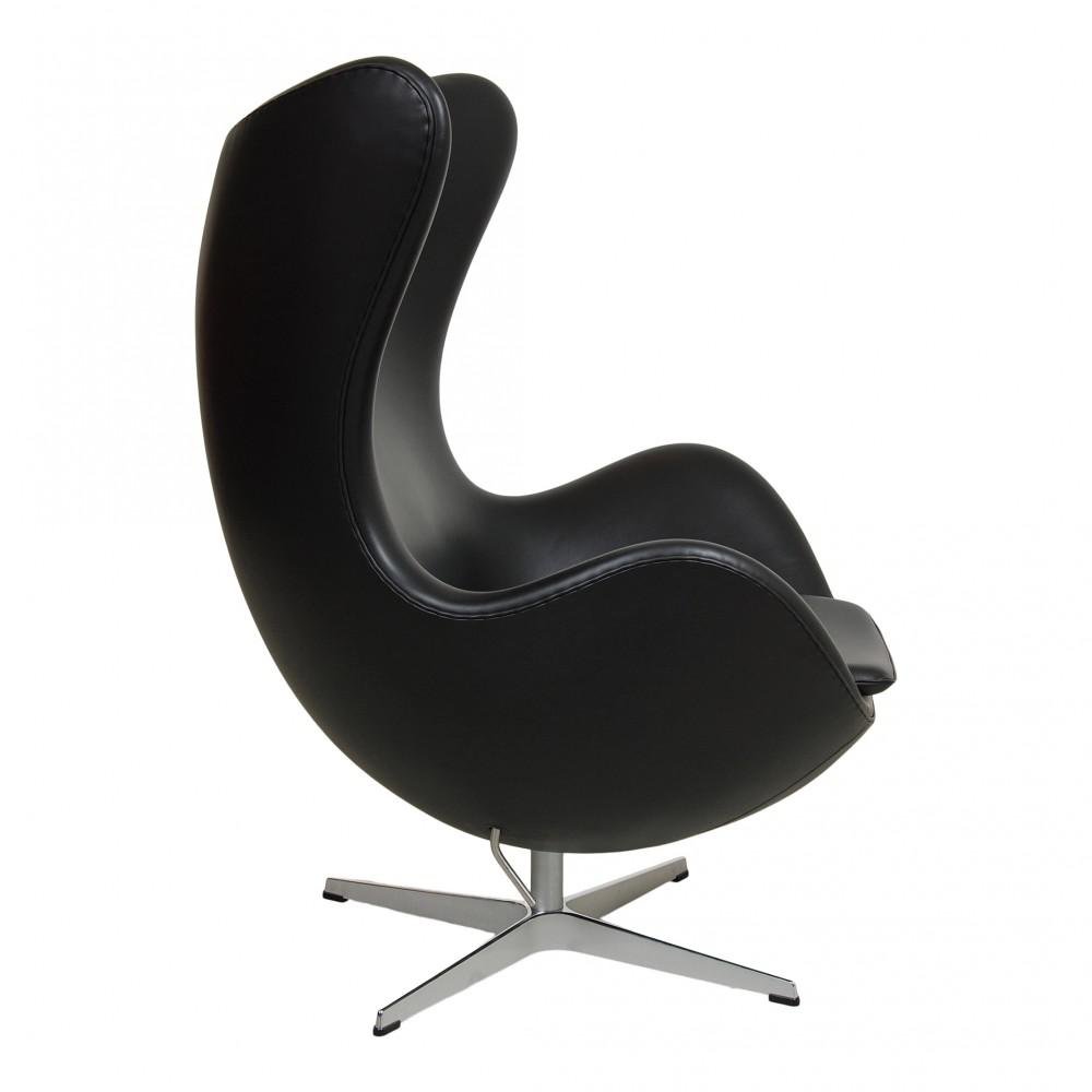 Egg Chair in Black Aniline Leather by Arne Jacobsen for Fritz Hansen for sale at Pamono