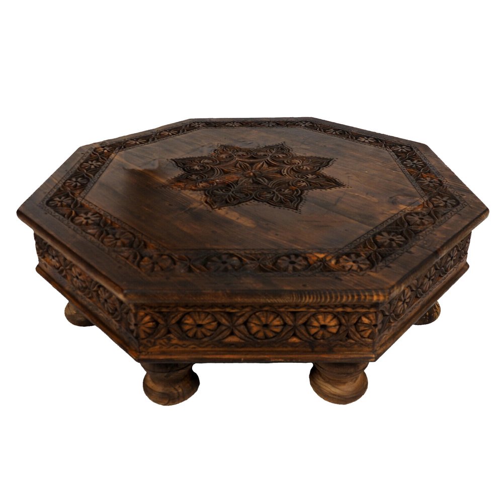 Vintage HandCarved Wood Coffee Table, Nuristan, Afghanistan, 1970s for sale at Pamono