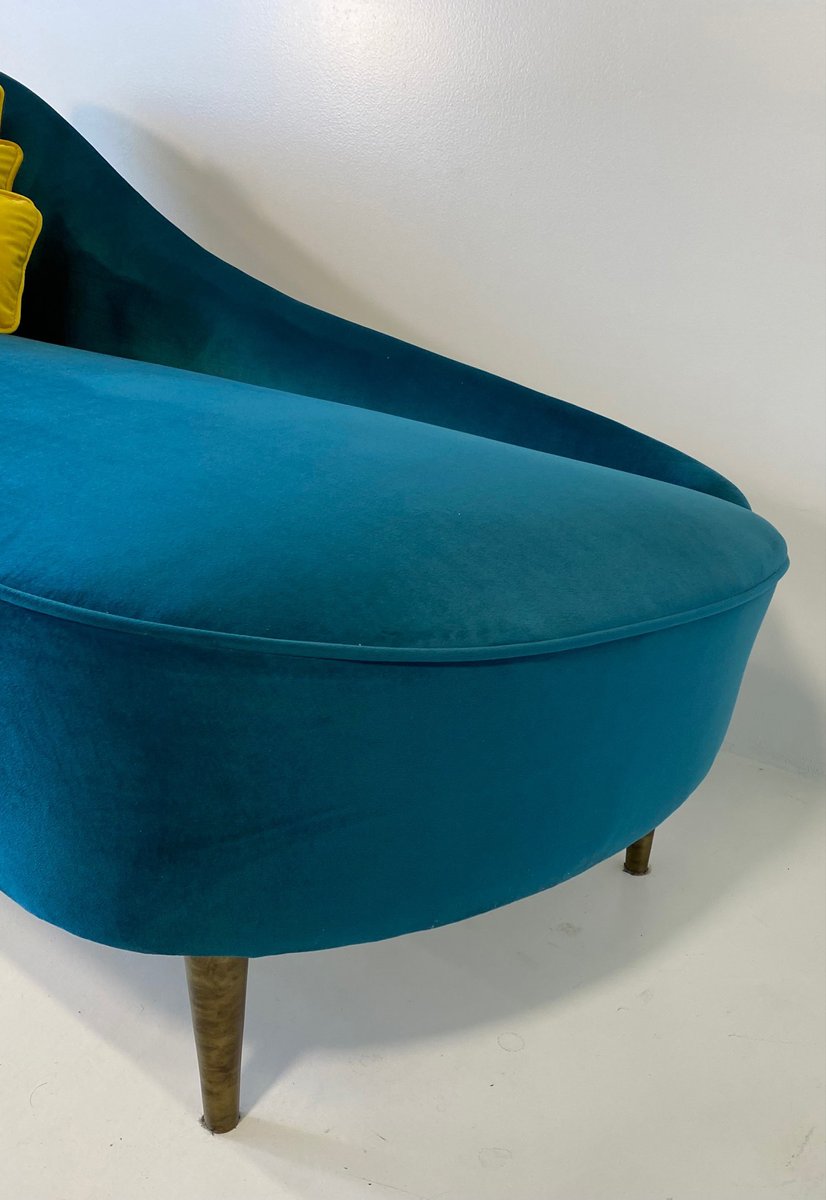 Art Deco Italian Teal Velvet ChaiseLongue, 1950s for sale at Pamono