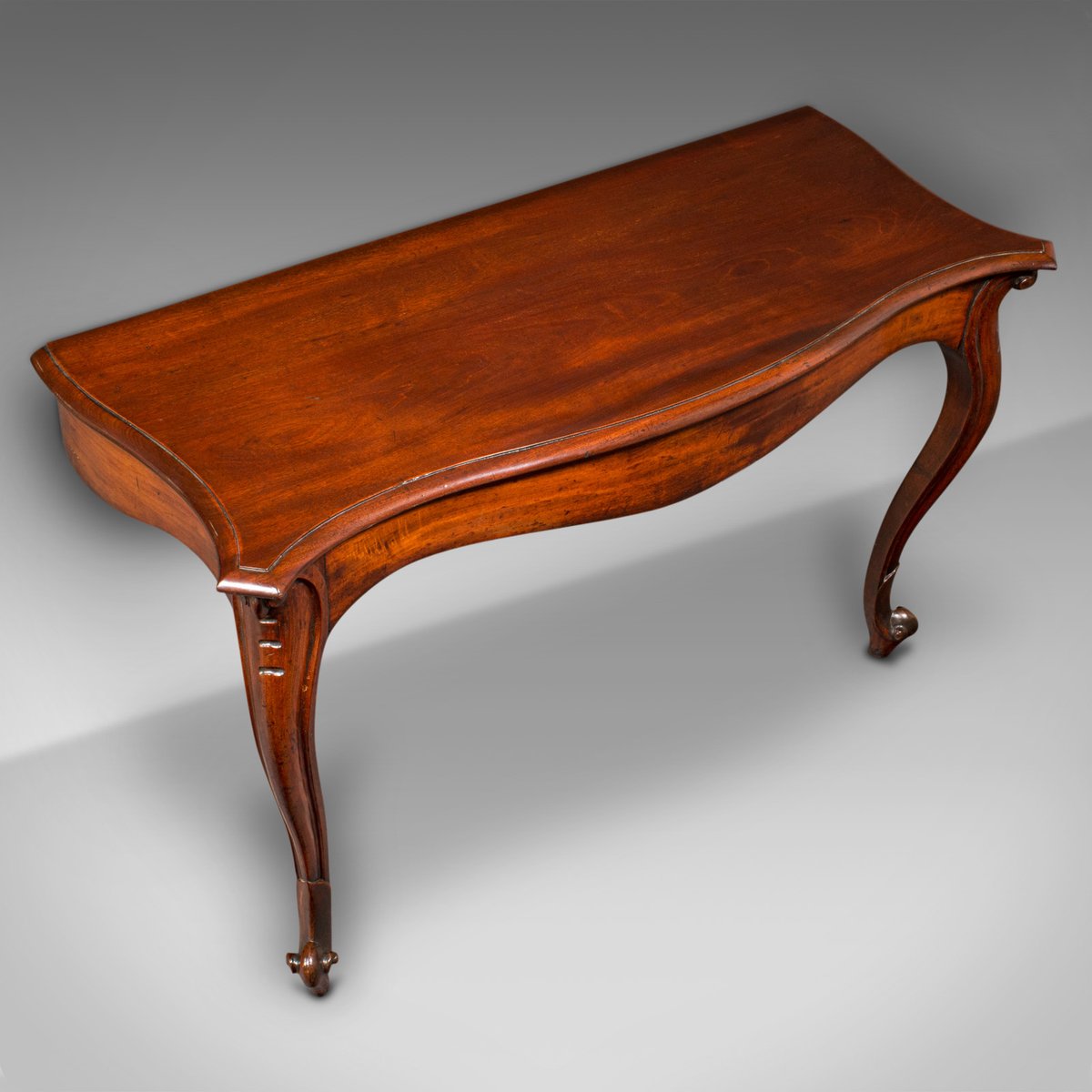 Antique English Victorian Serpentine Console Table, 1840s for sale at