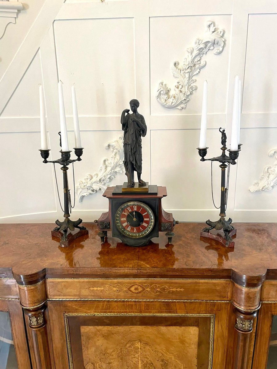 Antique Regency Bronze and Marble Clock Set, 1830, Set of 3 for sale at ...