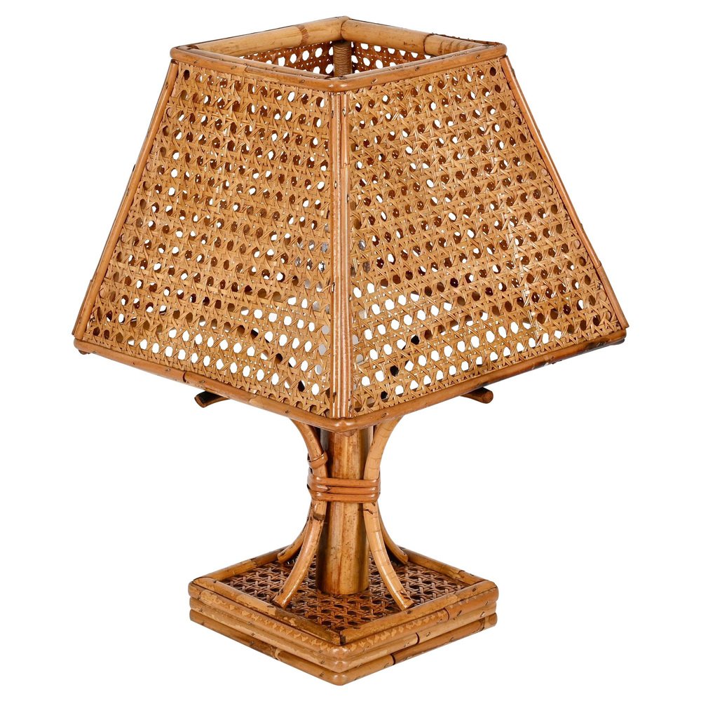 MidCentury Italian Table Lamp in Wicker and Rattan, 1960s, Set of 2