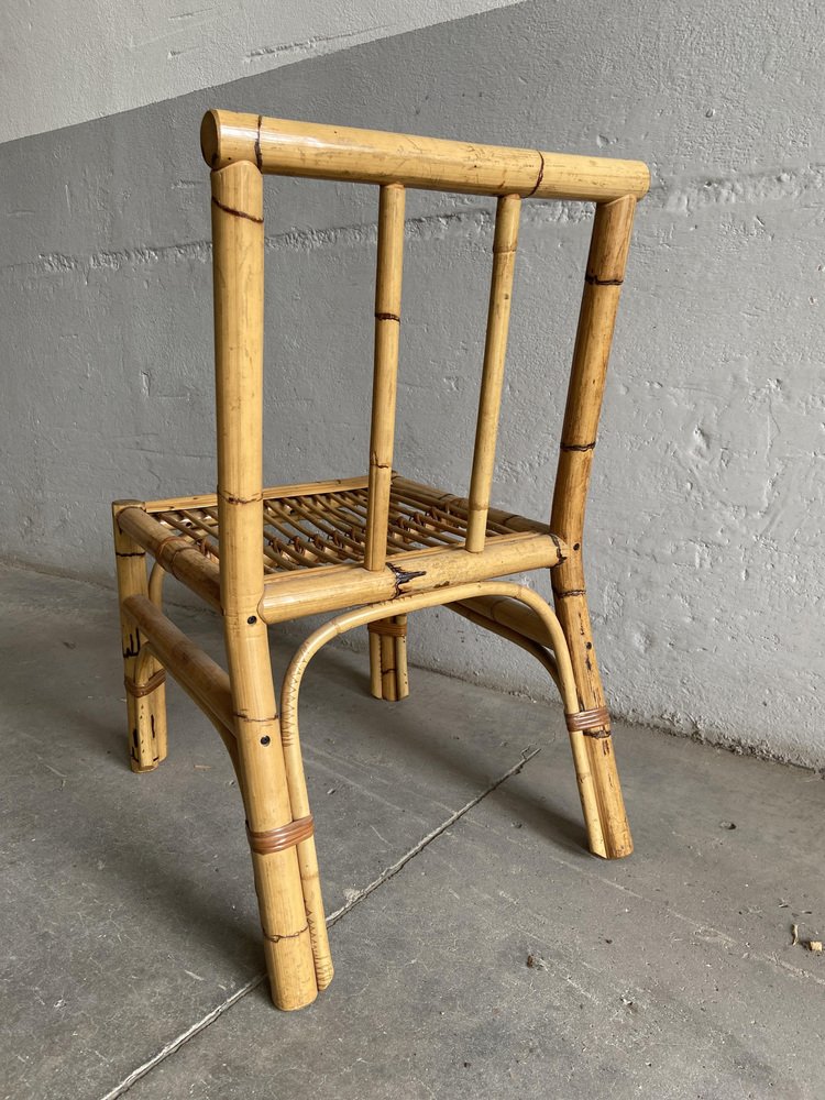 Italienische MidCentury Modern Stühle aus Bambus & Rattan, 1970er, 5er