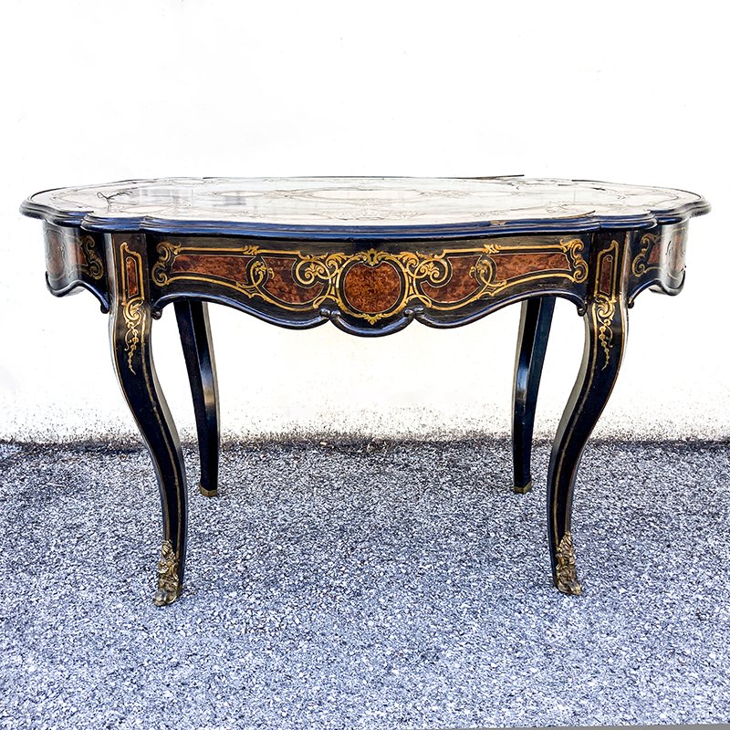 Bureau Plat Baroque Boulle Marqueté 220cm - Palazzo INT - Neuf