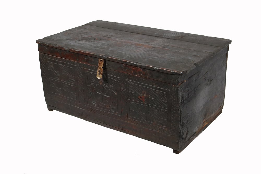Antique Cedar Wood Treasure Dowry Chest Box, Nuristan, Afghanistan