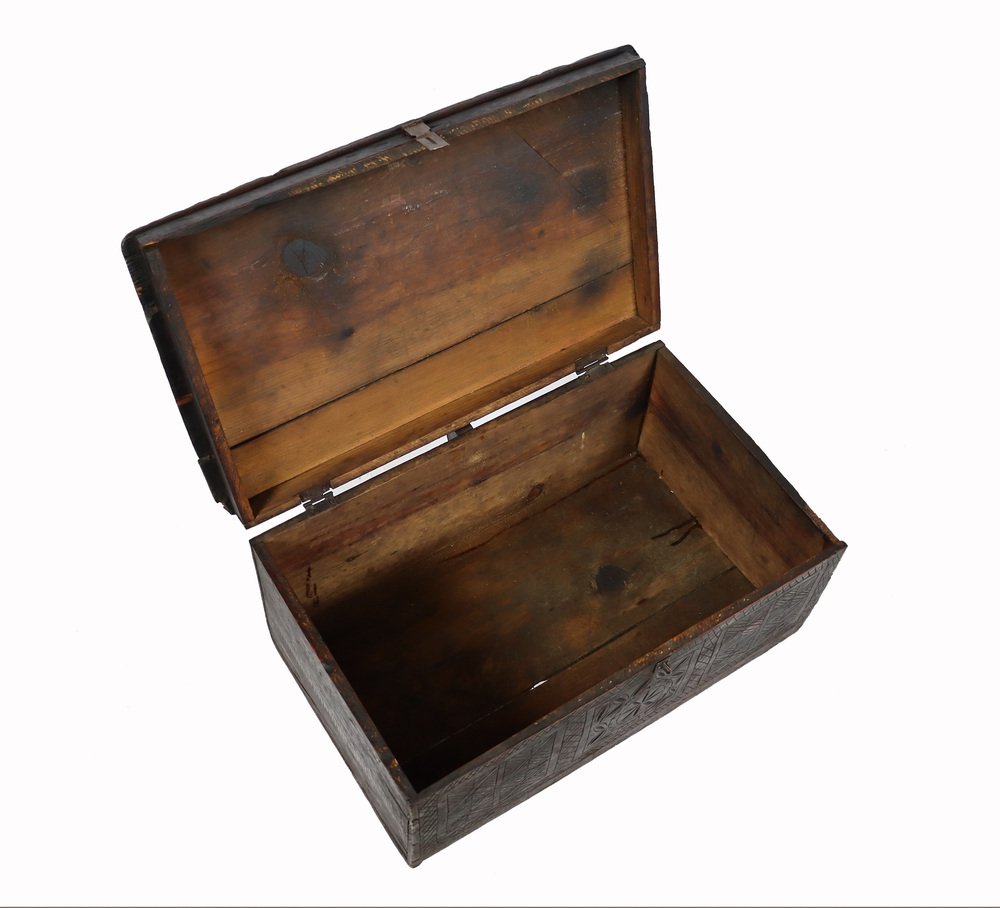 Antique Cedar Wood Treasure Dowry Chest Box, Nuristan, Afghanistan