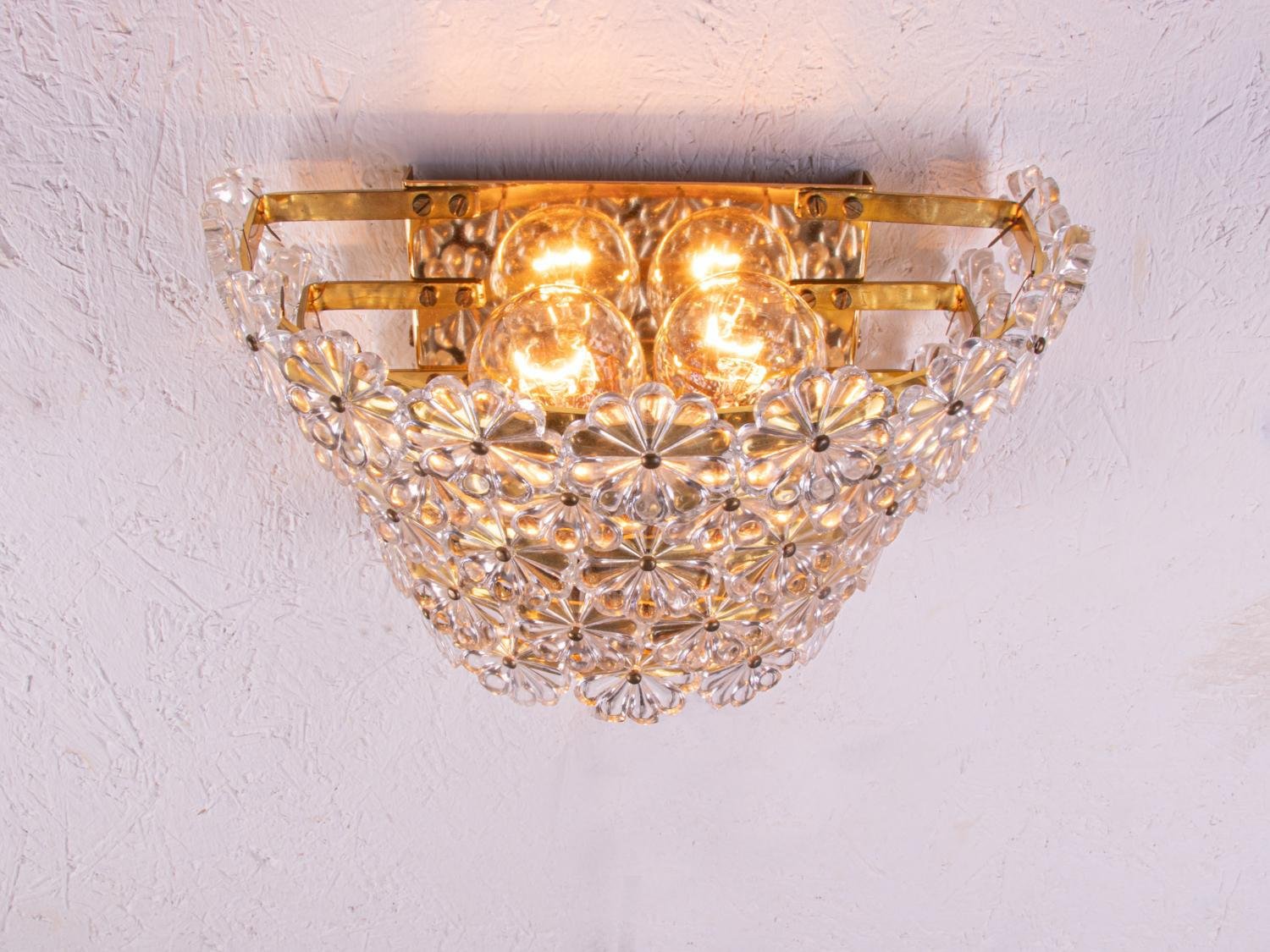 Wall Sconces with Crystal Flowers in the style of Emil Stejnar for