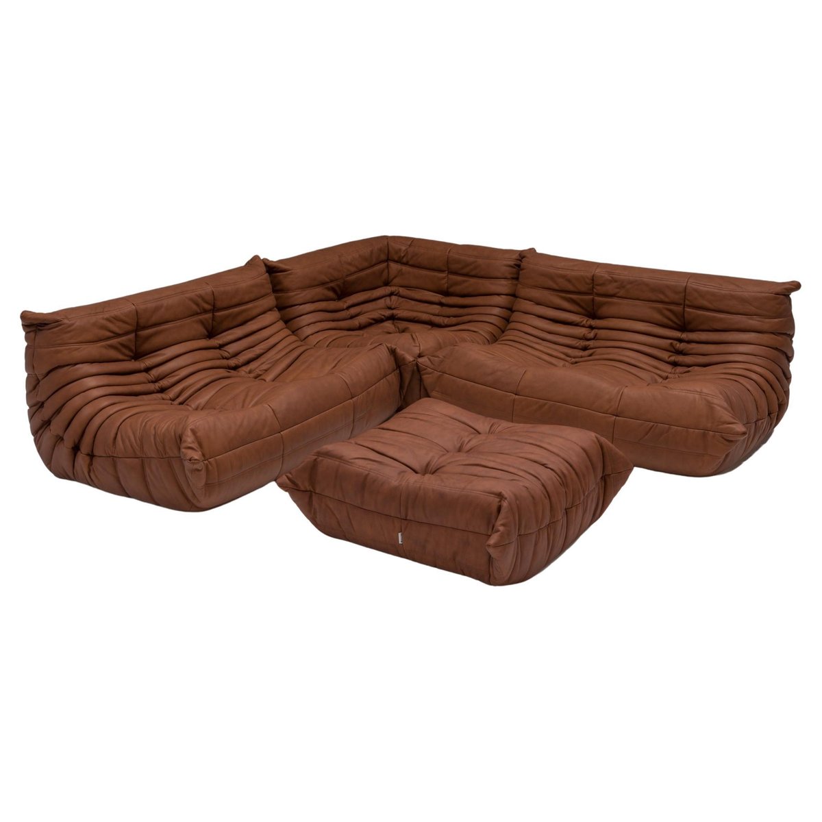Brown Leather Togo Sofa Set by Michel Ducaroy for Ligne Roset, 1990s, Set of 4 for sale at Pamono