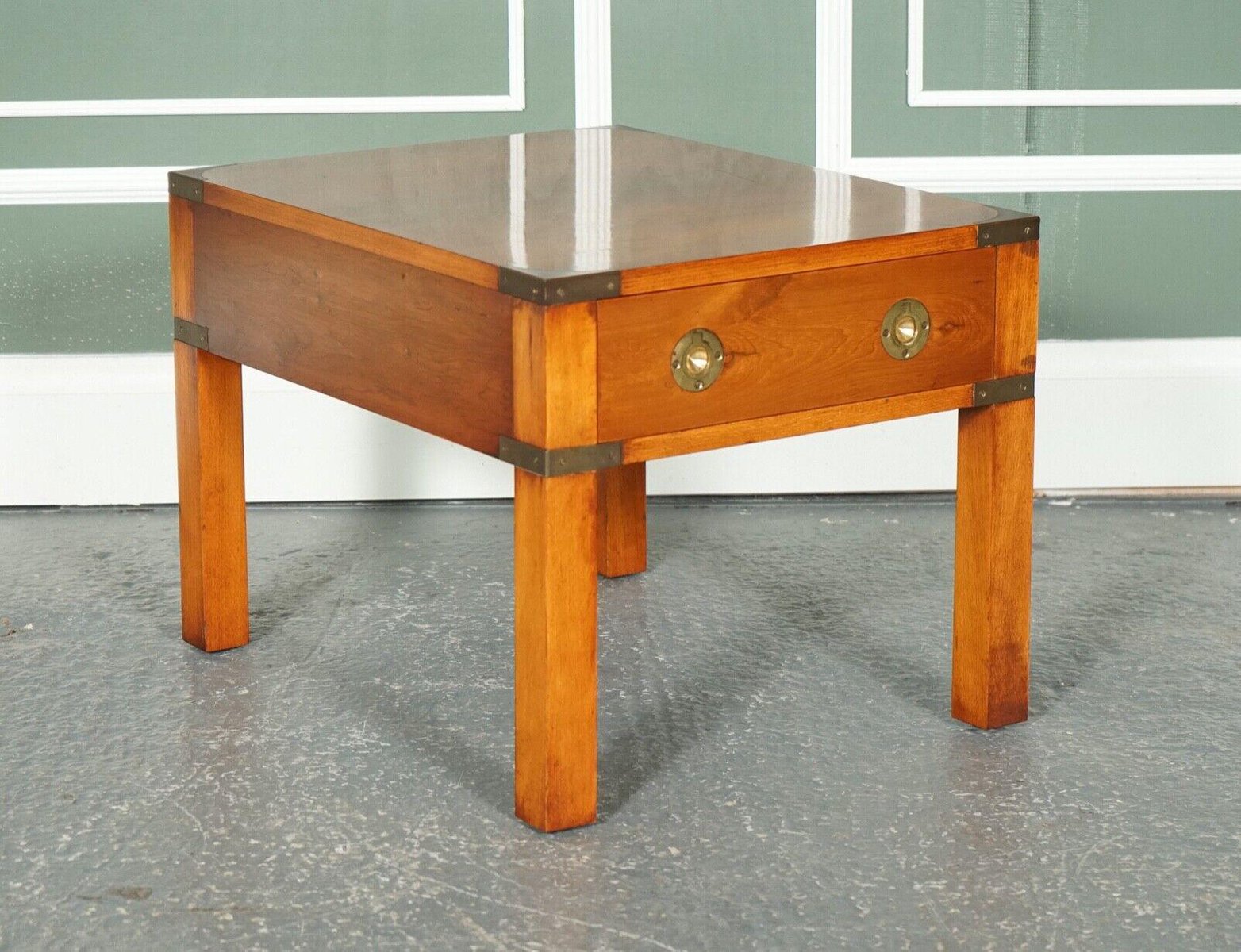 Vintage Military Campaign Yew Wood Bedside Table for sale at Pamono