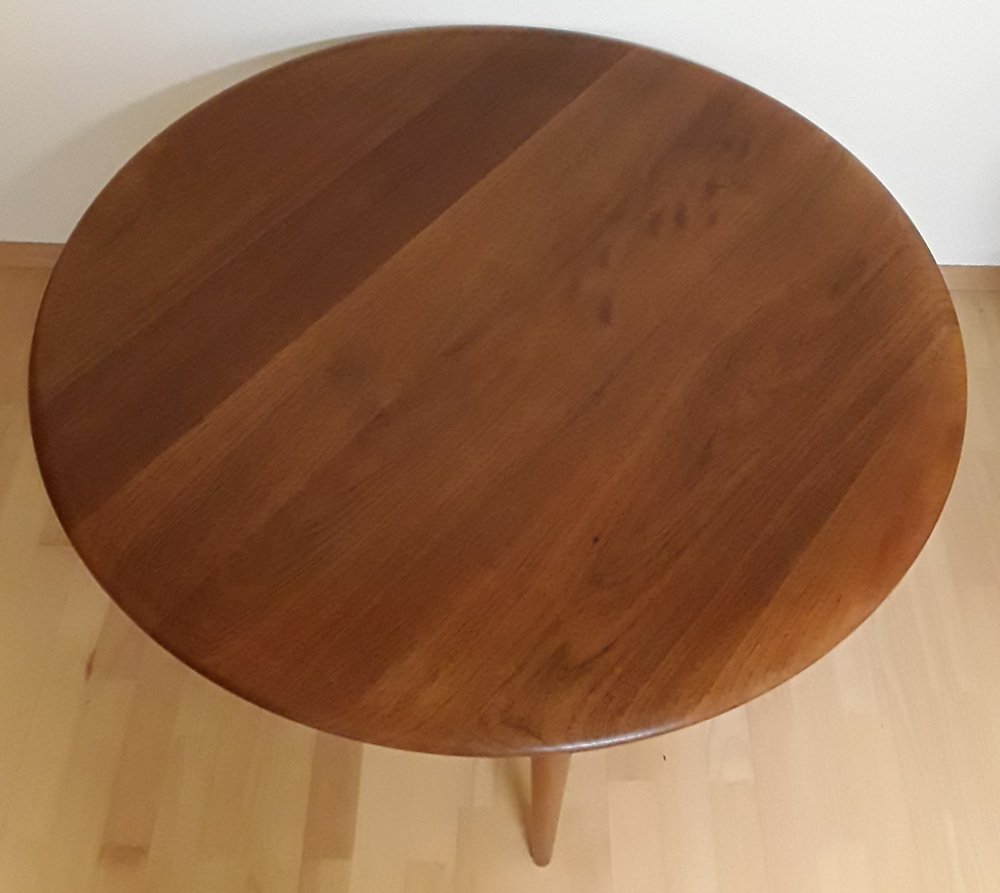 Round Danish Teak Minerva Coffee Table with Reed Storage Compartment by