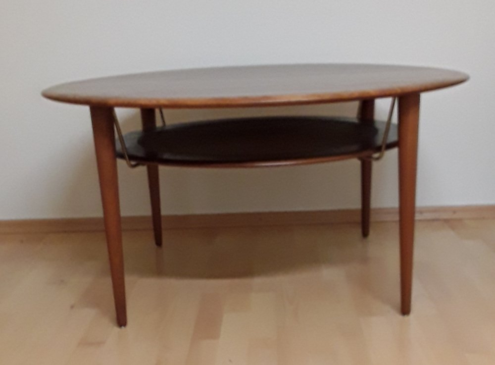 Round Danish Teak Minerva Coffee Table with Reed Storage Compartment by