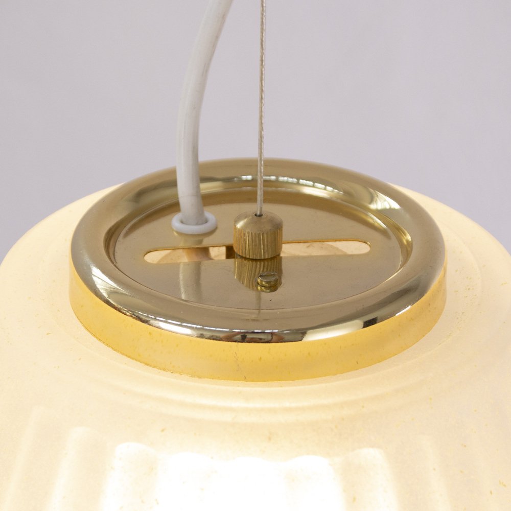 Italian Pendant Lamp in White Murano Acid Glass with Gold Powder, 1980s