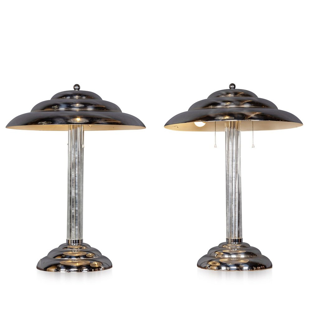 20th Century Art Deco American Chrome Table Lamps, 1930s, Set of 2 for