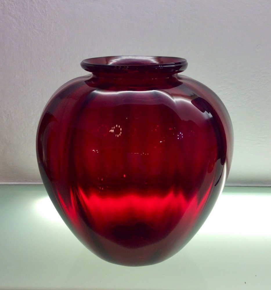 Ruby Red Blown Glass Vase from Vittorio Zecchins, Murano, 1922s for