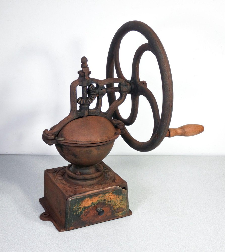 Cast Iron Flywheel Coffee Grinder by Bartolomeo Trucchetti for sale at