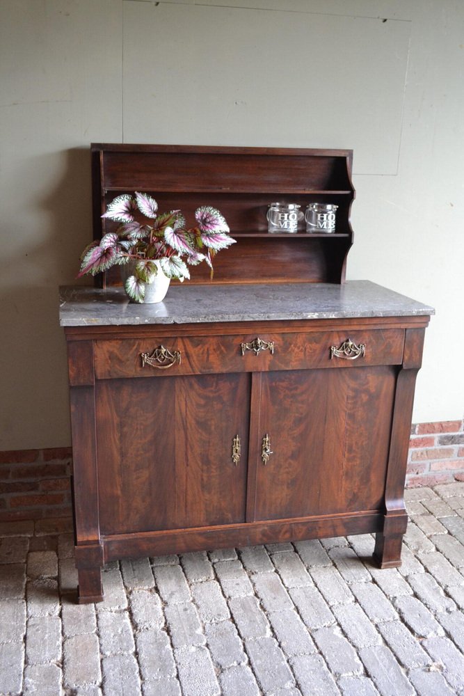 Antique Empire Mahogany Folding Buffet with Marble Top for sale at Pamono